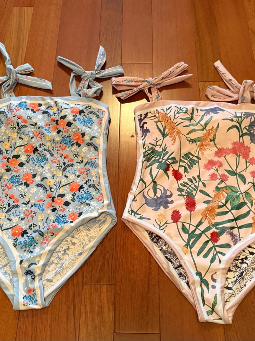 Two - Reversible Tie-Shoulder One-Piece Swimsuit in Light Blue & Pink - Picture 12 of 12